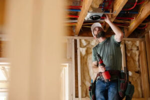 Contractor installing radiant tubing during renovation